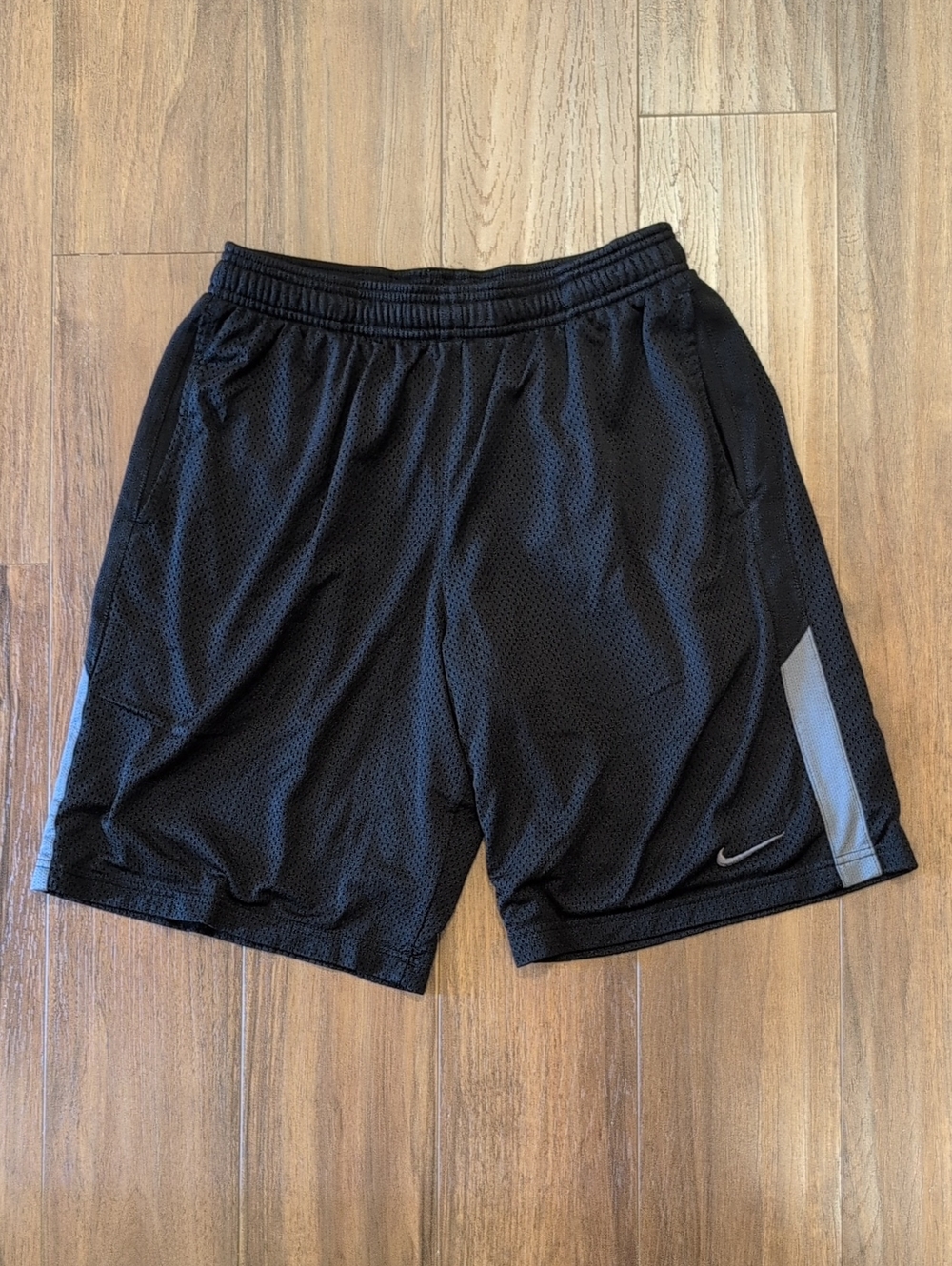 Nike Dri Fit Black Athletic Mesh Basketball Shorts with Gray Stripe
